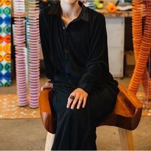 Black Plisse satin matching set, size M